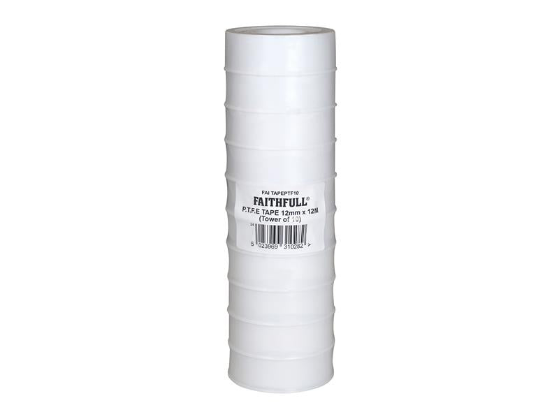 P.T.F.E Tape 12mm x 12m White (Pack 10), Faithfull