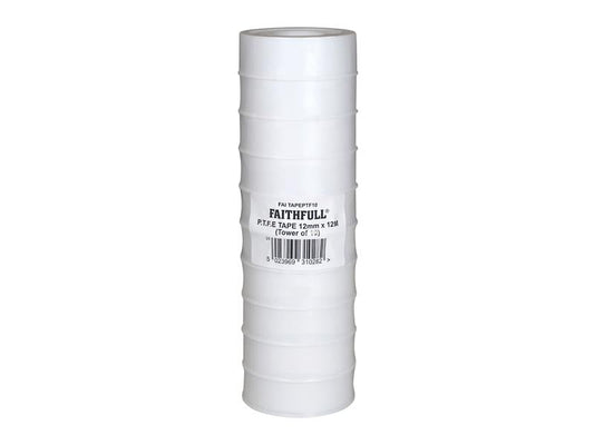 P.T.F.E Tape 12mm x 12m White (Pack 10), Faithfull