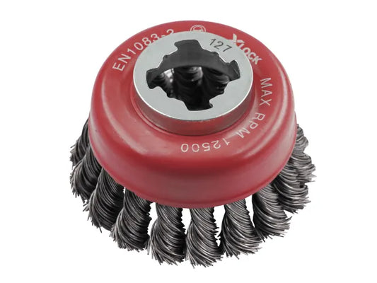 X-LOCK Wire Cup Brush Twist Knot 75mm M14x2, 0.50mm Steel Wire, Faithfull