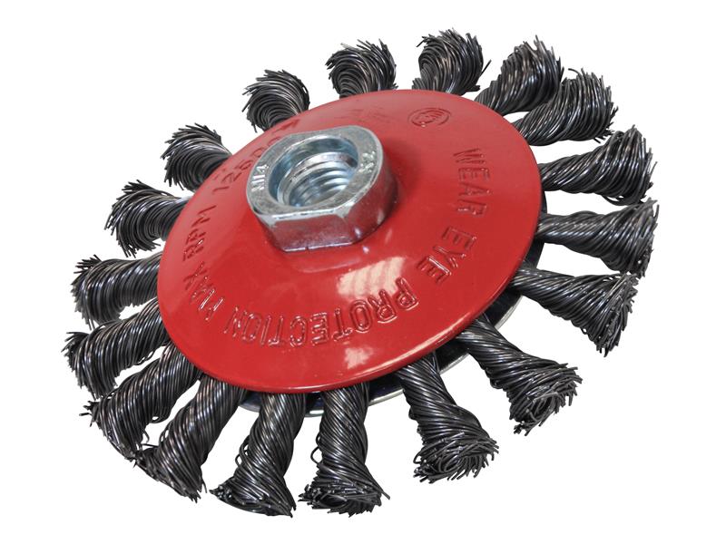 Conical Wire Brush 100mm M10x1.5 Bore, 0.50mm Wire, Faithfull