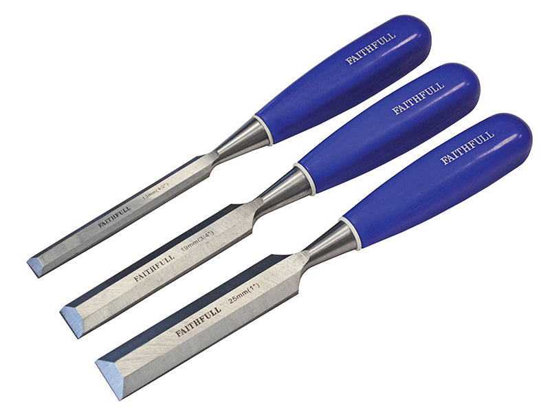 Bevel Edge Chisel Blue Grip Set, 3 Piece, Faithfull