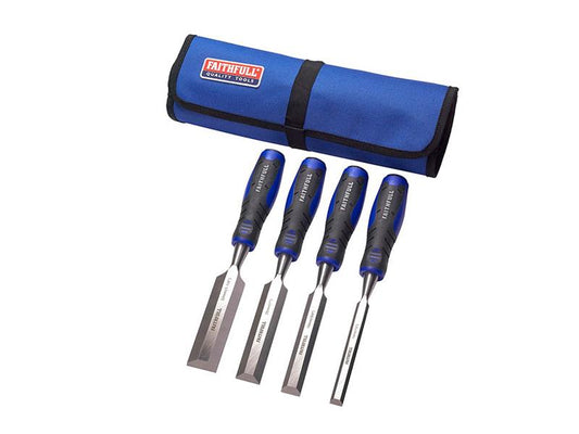 Soft Grip Chisel Set + Chisel Roll, 4 Piece, Faithfull