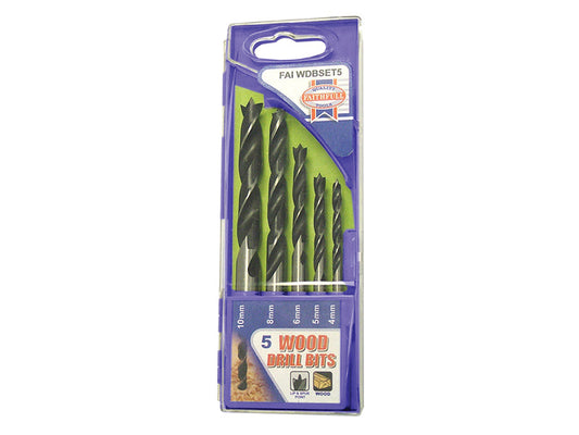 Lip & Spur Wood Drill Bit Set, 5 Piece 4-10mm, Faithfull