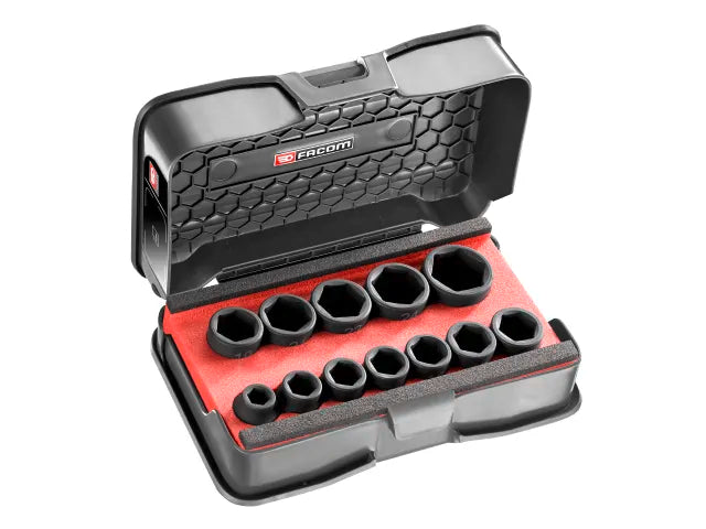 6-Point Stubby Impact Socket Set 1/2in SQDR, 12 Piece, Facom