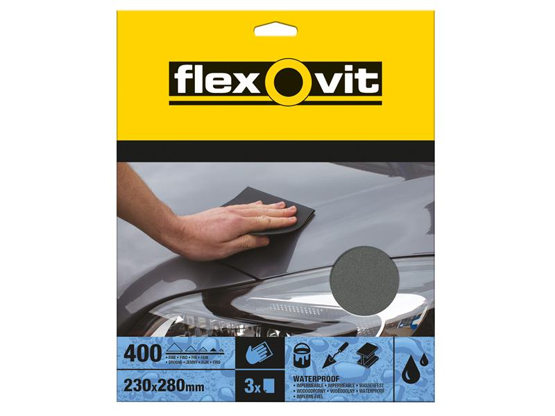 Waterproof Sanding Sheets 230 x 280mm Fine 400G (3), Flexovit