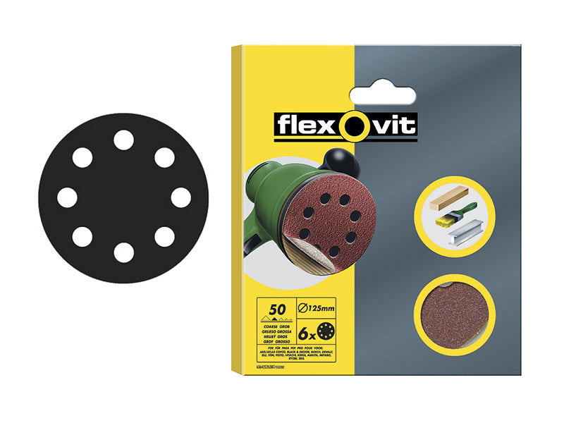 Hook & Loop Sanding Disc 115mm Assorted (Pack 6), Flexovit