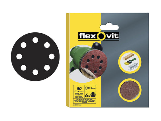 Hook & Loop Sanding Disc 115mm Assorted (Pack 6), Flexovit