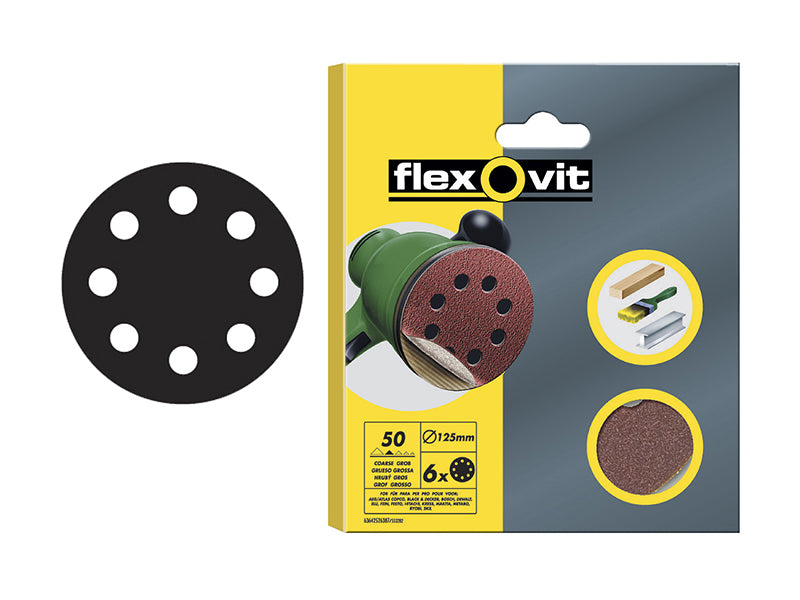 Hook & Loop Sanding Disc 125mm Assorted (Pack 6), Flexovit