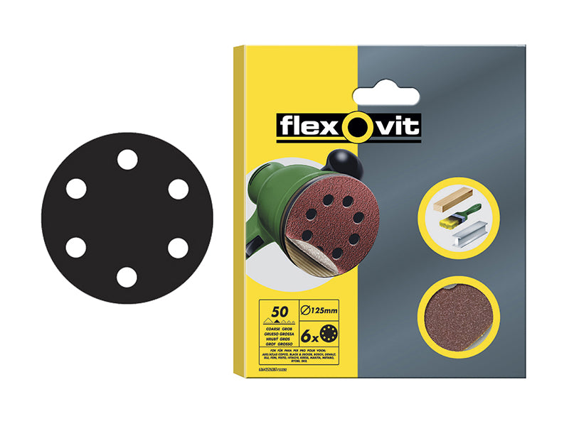 Hook & Loop Sanding Disc 150mm Coarse 50G (Pack 6), Flexovit