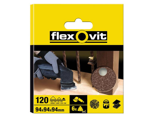 Delta Hook & Loop Sanding Sheets 94mm Fine 120G (Pack 6), Flexovit