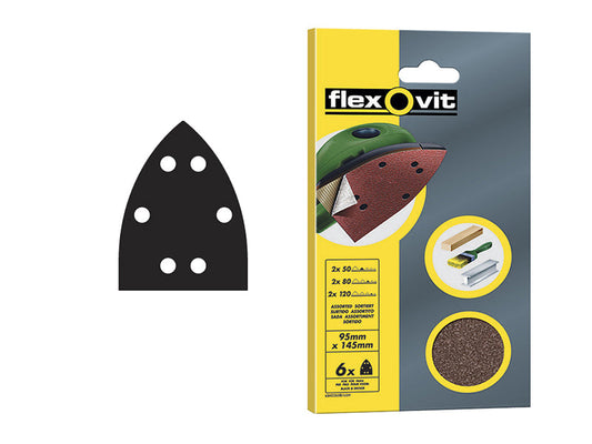 Detail Hook & Loop Sanding Sheets 95x145mm Medium 80G (Pack 6), Flexovit