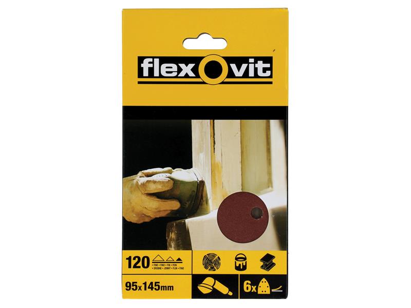 Detail Hook & Loop Sanding Sheets 95x145mm Fine 120G (Pack 6), Flexovit