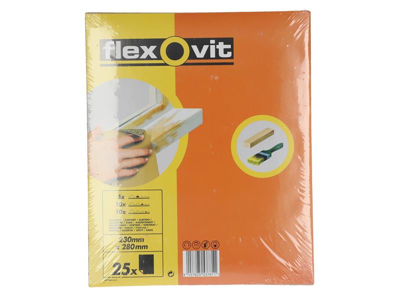 Glasspaper Sanding Sheets 230 x 280mm Assorted (25), Flexovit