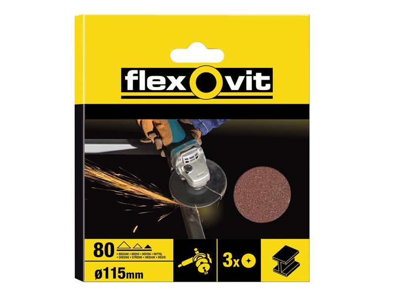 Aluminium Oxide Fibre Disc 115mm Fine 80G (Pack 10), Flexovit