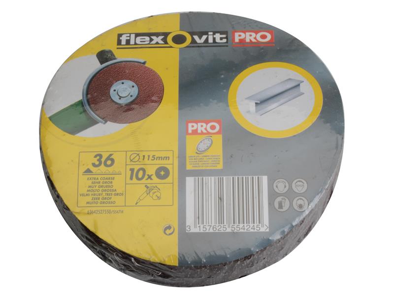 Aluminium Oxide Fibre Disc 115mm Extra Coarse 36G (Pack 10), Flexovit