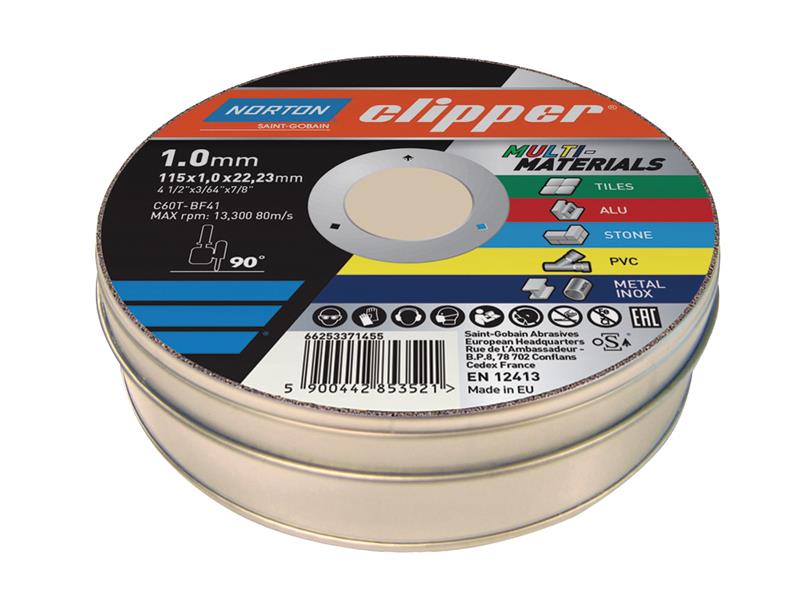 Clipper® Multi-Materials Cutting Discs 115 x 22.23mm (Tin of 10), Flexovit