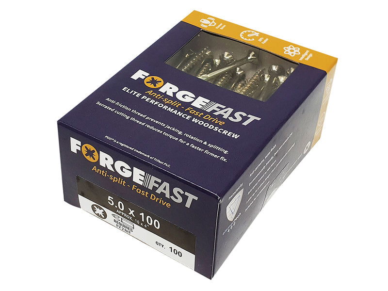 ForgeFast Pozi Compatible Elite Performance Wood Screw ZY 5.0 x 100mm Box 100, ForgeFix