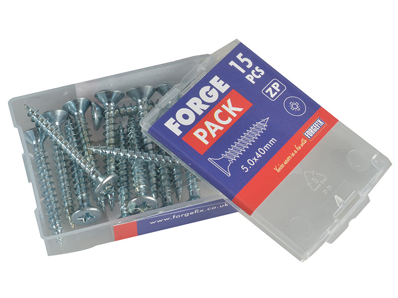 Multi-Purpose Pozi Compatible Screw CSK ST ZP 5.0 x 40mm Forge Pack 15, ForgeFix