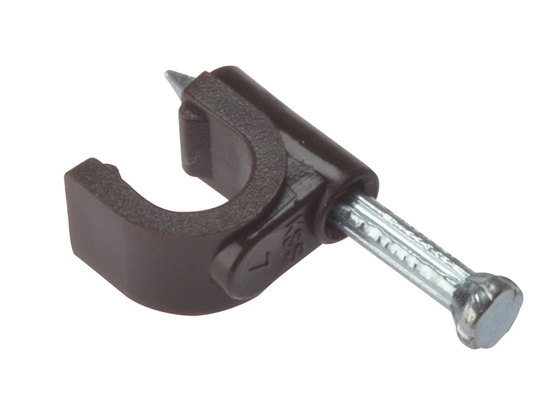 Cable Clip Round Coax Brown 6-7mm Box 100, ForgeFix