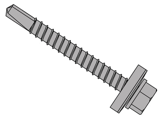 TechFast Roofing Sheet to Steel Hex Screw & Washer No.3 Tip 5.5 x 32mm Box 100, ForgeFix