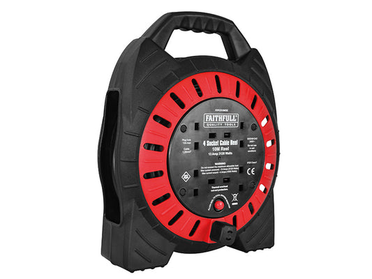 Semi-Enclosed Cable Reel 240V 13A 4-Socket 10m, Faithfull Power Plus