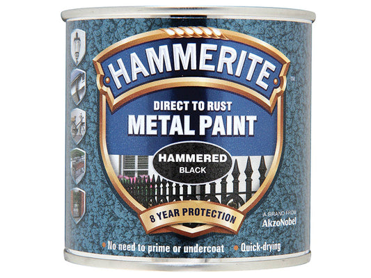 Direct to Rust Hammered Finish Metal Paint Black 250ml, Hammerite