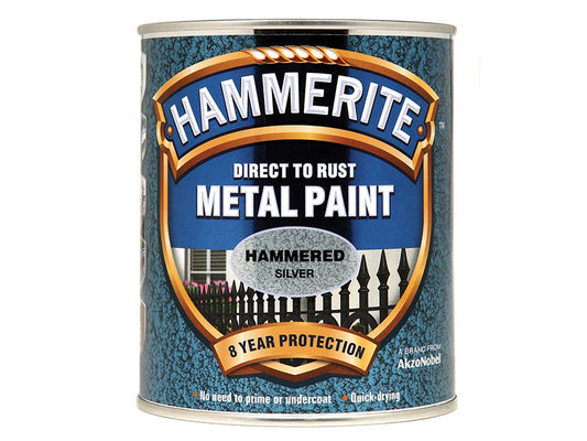 Direct to Rust Hammered Finish Metal Paint Silver 750ml, Hammerite