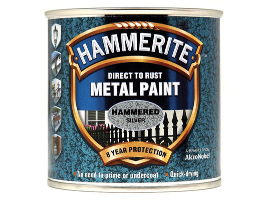 Direct to Rust Hammered Finish Metal Paint Silver 250ml, Hammerite