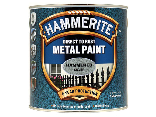 Direct to Rust Hammered Finish Metal Paint Silver 2.5 Litre, Hammerite