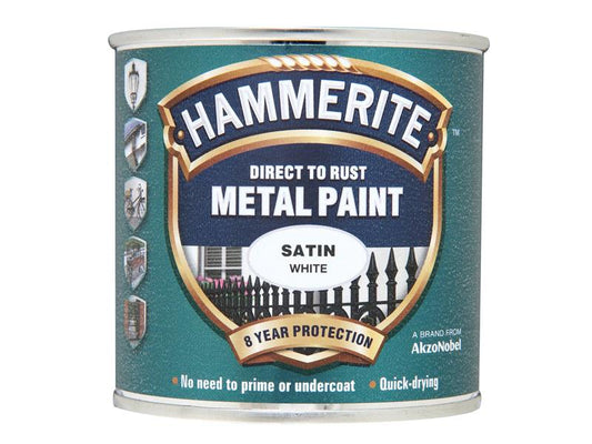 Direct to Rust Satin Finish Metal Paint White 250ml, Hammerite