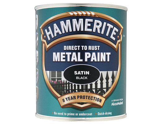 Direct to Rust Satin Finish Metal Paint Black 750ml, Hammerite