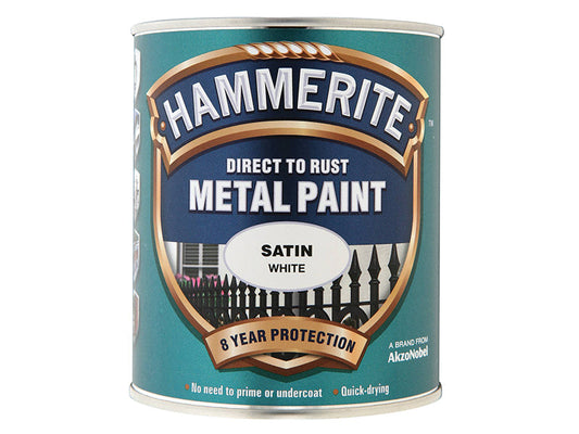 Direct to Rust Satin Finish Metal Paint White 750ml, Hammerite