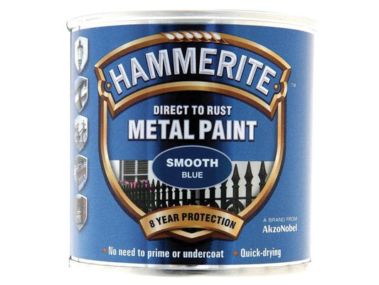 Direct to Rust Smooth Finish Metal Paint Blue 250ml, Hammerite