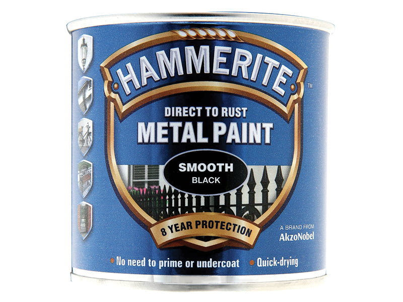 Direct to Rust Smooth Finish Metal Paint Black 250ml, Hammerite