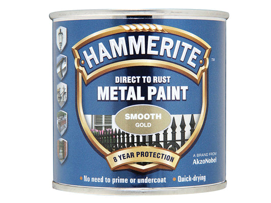 Direct to Rust Smooth Finish Metal Paint Gold 250ml, Hammerite