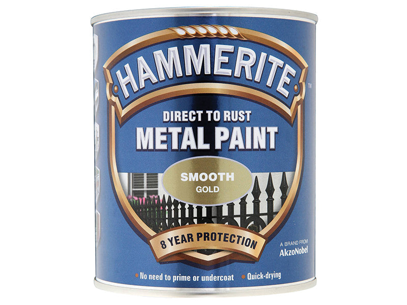 Direct to Rust Smooth Finish Metal Paint Gold 750ml, Hammerite