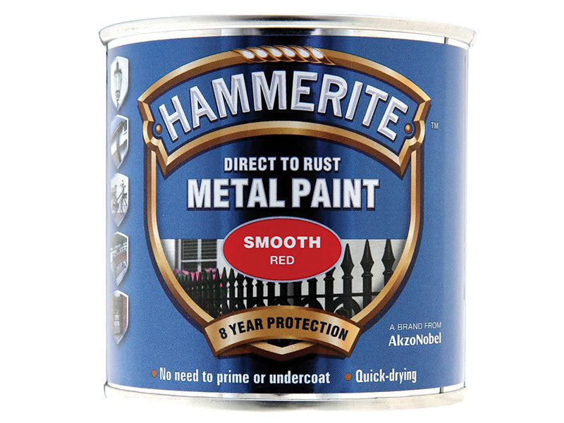 Direct to Rust Smooth Finish Metal Paint Red 250ml, Hammerite