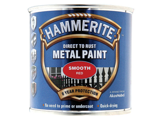 Direct to Rust Smooth Finish Metal Paint Red 250ml, Hammerite