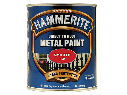 Direct to Rust Smooth Finish Metal Paint Red 750ml, Hammerite