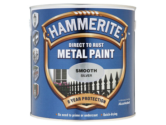 Direct to Rust Smooth Finish Metal Paint Silver 2.5 Litre, Hammerite