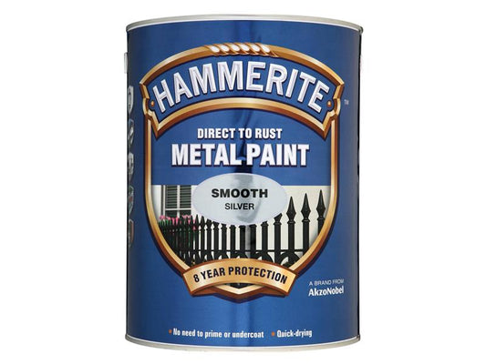 Direct to Rust Smooth Finish Metal Paint Silver 5 Litre, Hammerite