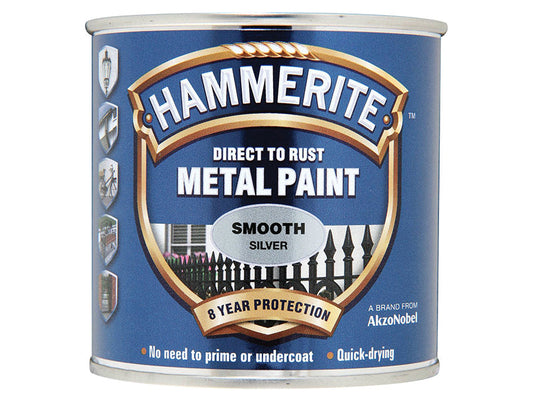 Direct to Rust Smooth Finish Metal Paint Silver 750ml, Hammerite