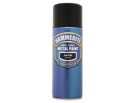 Direct to Rust Smooth Finish Aerosol Satin Black 400ml, Hammerite