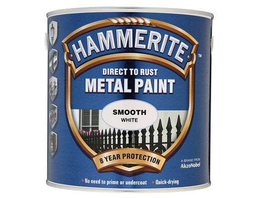 Direct to Rust Smooth Finish Metal Paint White 2.5 Litre, Hammerite