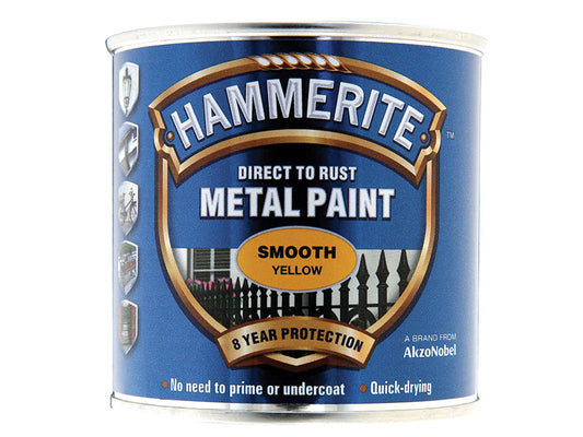 Direct to Rust Smooth Finish Metal Paint Yellow 250ml, Hammerite