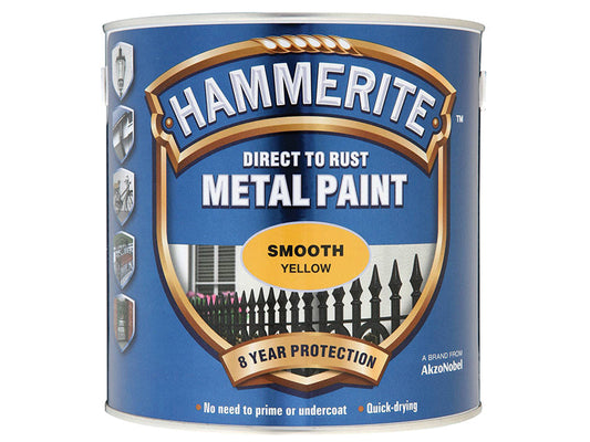 Direct to Rust Smooth Finish Metal Paint Yellow 2.5 Litre, Hammerite