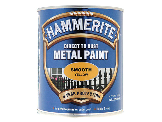 Direct to Rust Smooth Finish Metal Paint Yellow 750ml, Hammerite