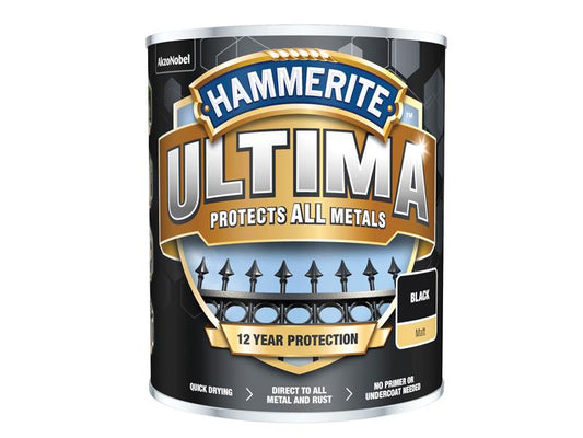 Ultima Metal Paint Matt Black 750ml, Hammerite