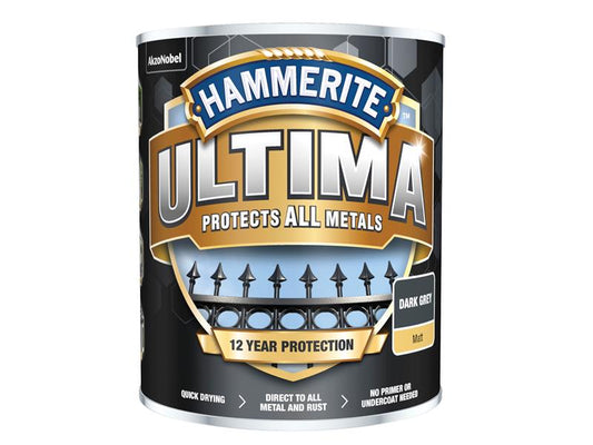 Ultima Metal Paint Matt Dark Grey 750ml, Hammerite