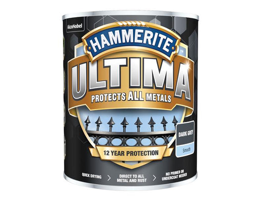 Ultima Metal Paint Smooth Dark Grey 750ml, Hammerite